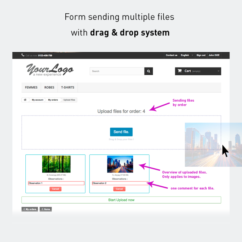Envoi de fichiers par le client sur le panier...