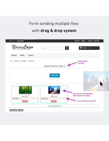 Envoi de fichiers par le client sur le panier et la commande