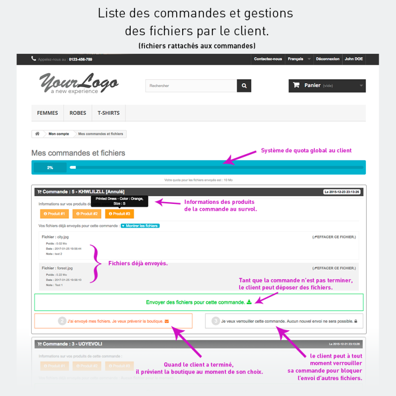 Envoi de fichiers par le client sur le panier...