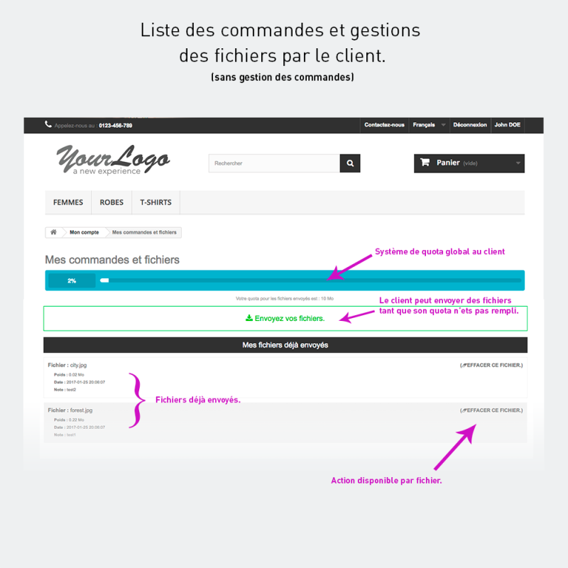 Envoi de fichiers par le client sur le panier...