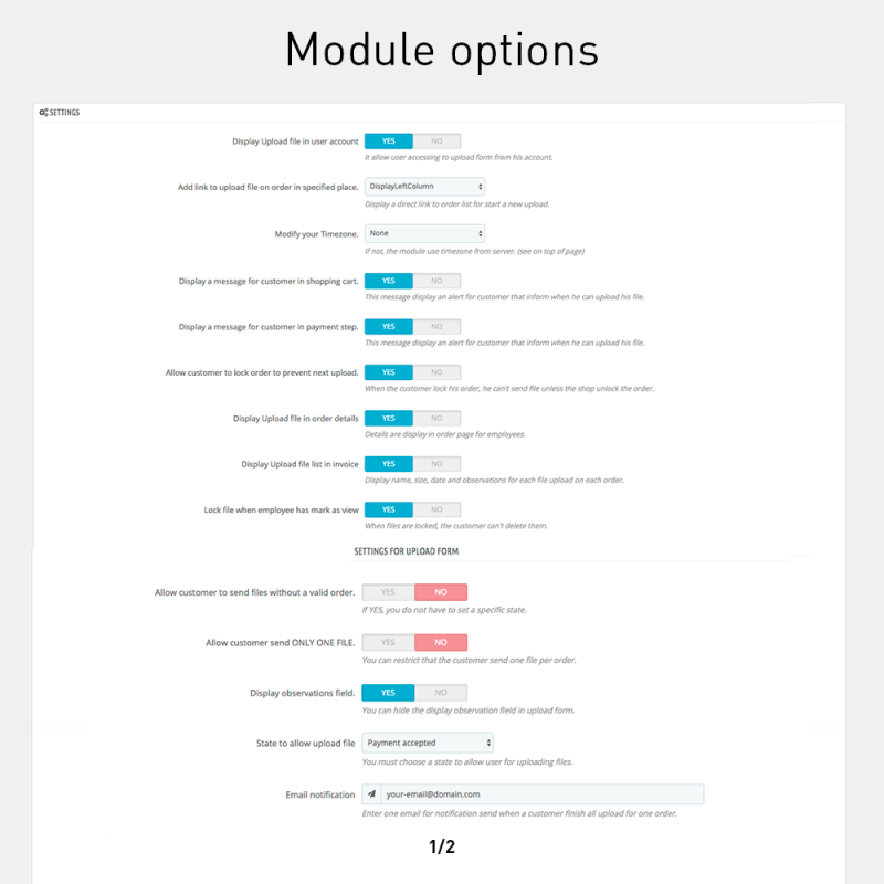Envoi de fichiers par le client sur le panier...
