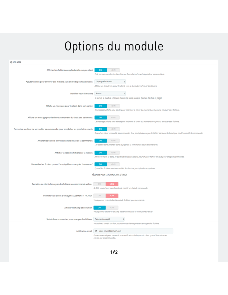Envoi de fichiers par le client sur le panier et la commande