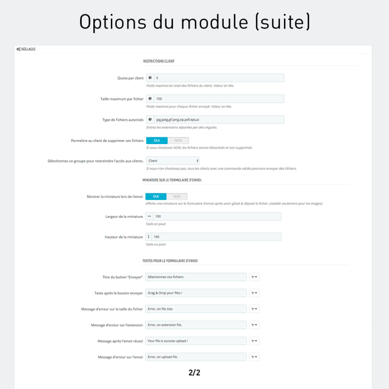 Envoi de fichiers par le client sur le panier...