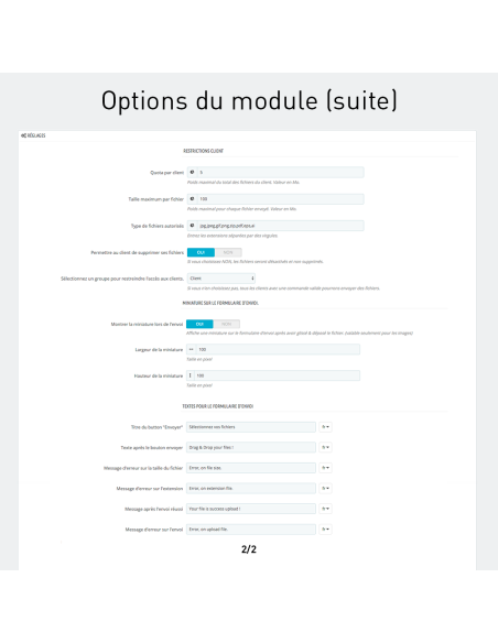 Envoi de fichiers par le client sur le panier et la commande