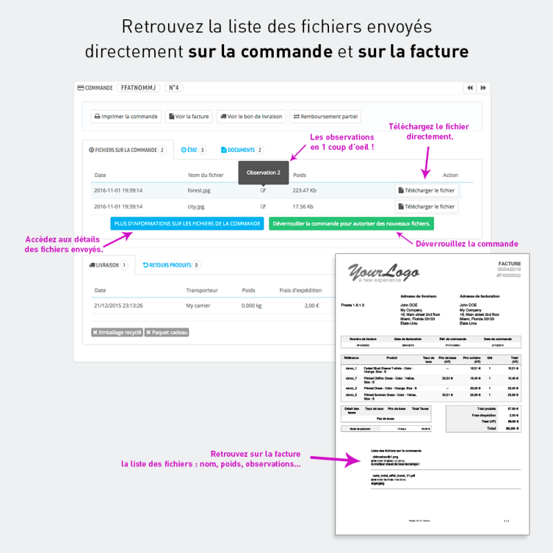 Envoi de fichiers par le client sur le panier...