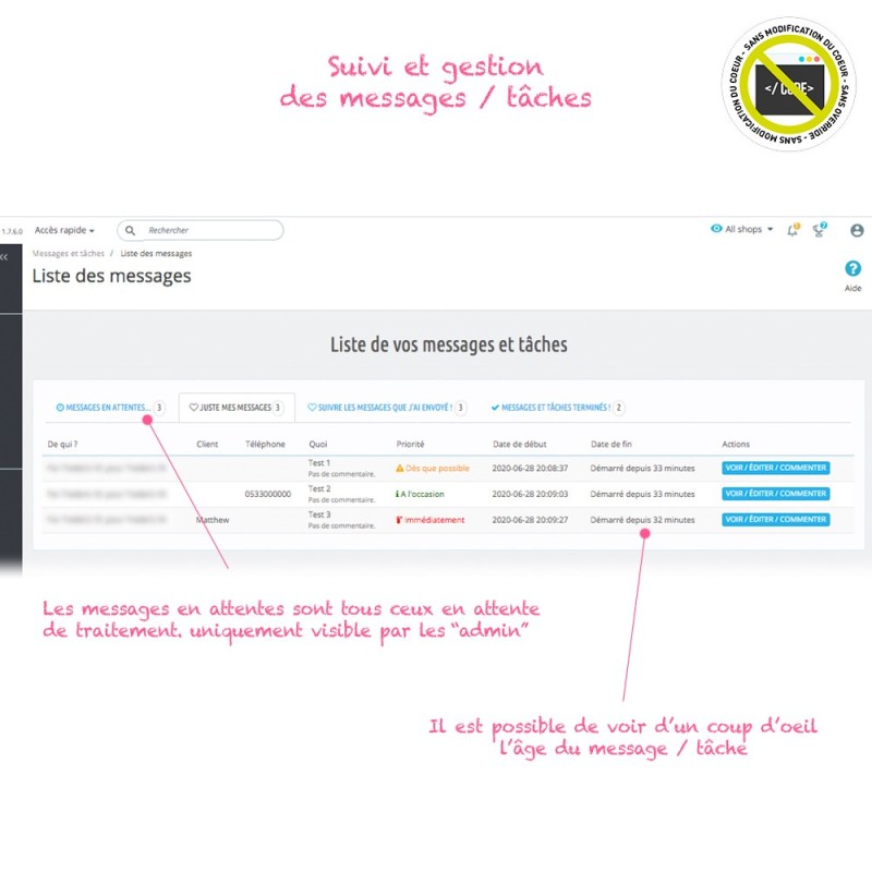 Todo, tasks, internal messages from backend