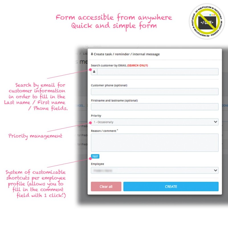 Module Rappels, tâches, messages internes...