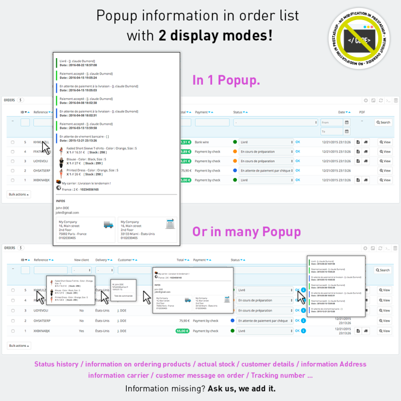 Plus d'infos sur les commandes