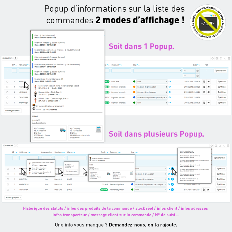 Plus d'infos sur les commandes