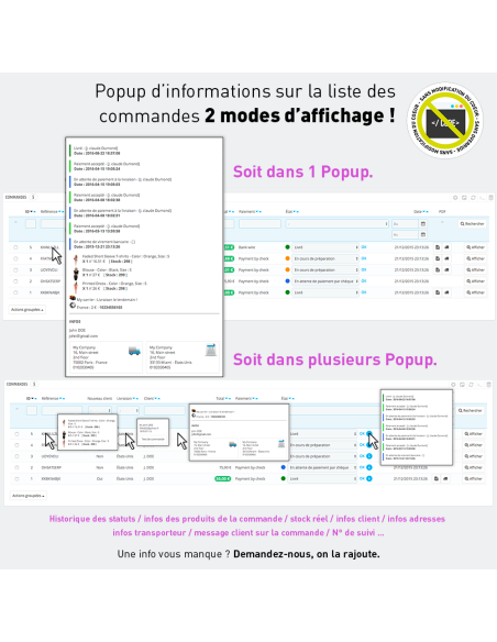 Plus d'infos sur les commandes
