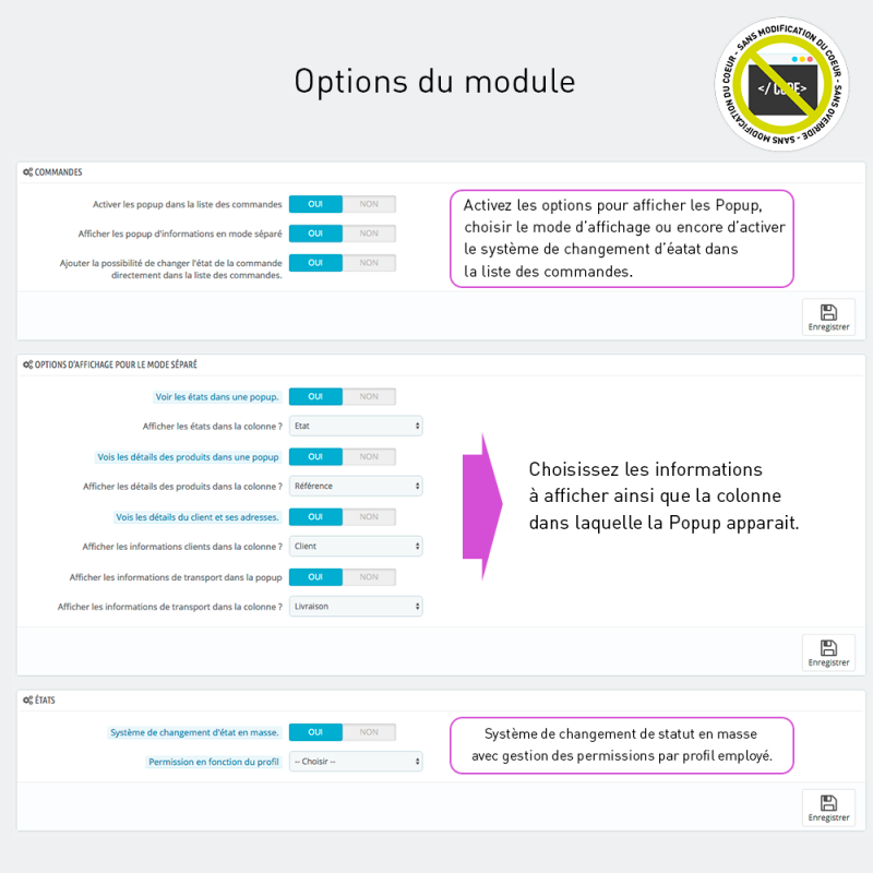 Plus d'infos sur les commandes