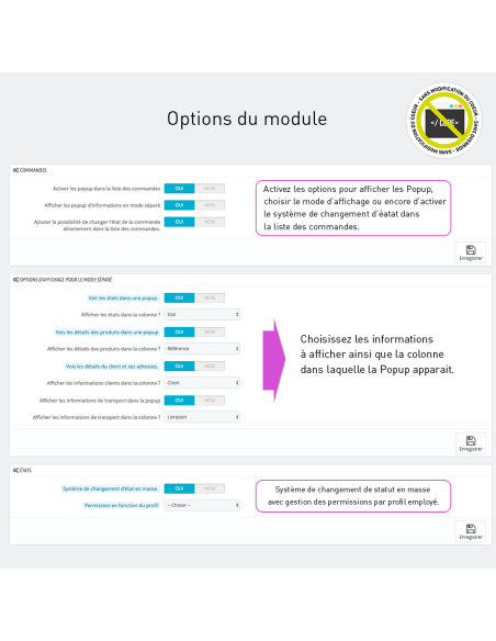 Plus d'infos sur les commandes
